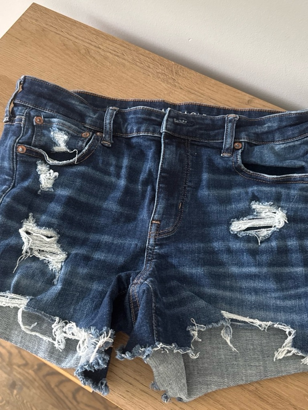 American Eagle Outfitters Dark Blue Ripped Denim Shorts